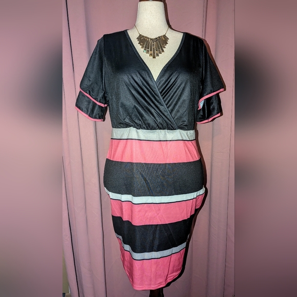 SHEIN Dresses & Skirts - Black and Pink Colorblock Midi Dress 16/2XL